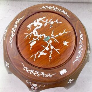 螺鈿細工 花台 幅33cm 高さ34cm 唐木 家具 木製 工芸品 美術 アジア 