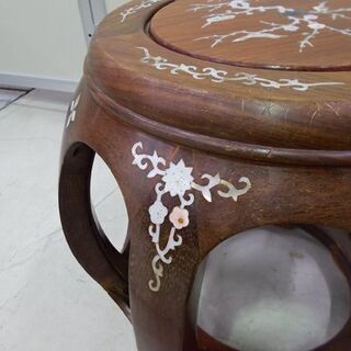 螺鈿細工 花台 幅33cm 高さ34cm 唐木 家具 木製 工芸品 美術 アジア 