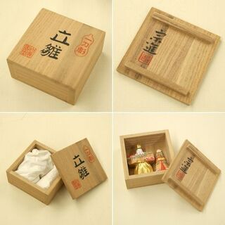 一刀彫 立雛 奈良 白鹿園 染川宗進 木彫彩色/金箔 共箱・しおり付属