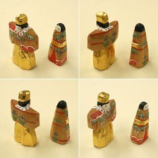 一刀彫 立雛 奈良 白鹿園 染川宗進 木彫彩色/金箔 共箱・しおり付属 伝統