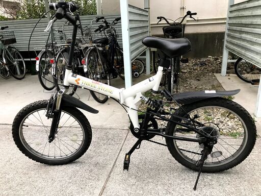 ☆中古品　折りたたみ自転車 Three Stones 20インチ ６段のギア　ショックアブソーバ有り