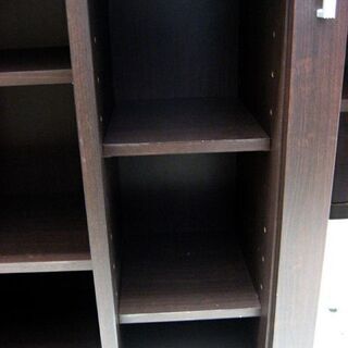 値下げ！！キャビネット 120×42×97cm ダークブラウン 木目調 ガラス扉 