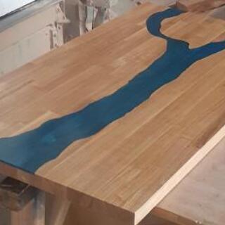 リバーテーブル　樹脂　タモ