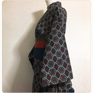 アンティーク着物 アジアン和エスニック 黒系 花柄 和服-ネイルチップニュアンスネイルマグネットビジュネイル結婚式ネイルフラワー