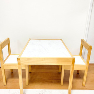 IKEA レット子ども用テーブル チェア2脚付, ホワイト/パイン材