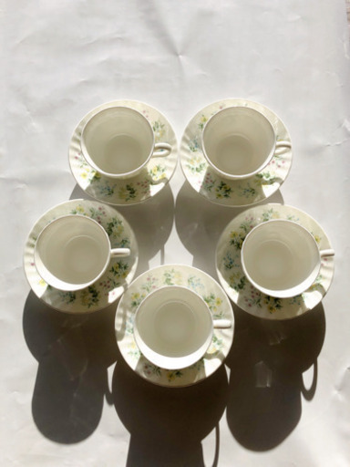 【正月セール】ミントン　イギリス製　ティーカップ　大皿1枚　食器　5個セット