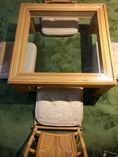 バリ風　アンティーク　テーブル＆座椅子４点　家具