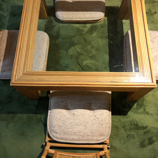【ネット決済】バリ風　アンティーク　テーブル＆座椅子４点　家具