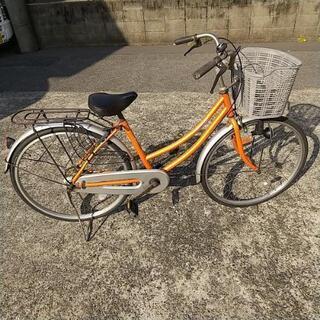 【ネット決済・配送可】26インチ ママチャリ 自転車 オレンジ色