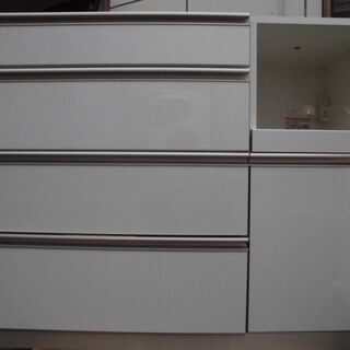 JM9572)食器棚 幅:約120cm 高さ:約196cm 奥行:約46cm 綾野製作所 パールホワイト 中古品【取りに来られる方限定】