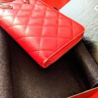 限定レッド！本物美品CHANELカンボンラウンドファスナー長財布☆