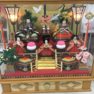 昭和レトロ 徳川作 おひなさま 親王飾り ひな人形 三段五人飾り ガラス