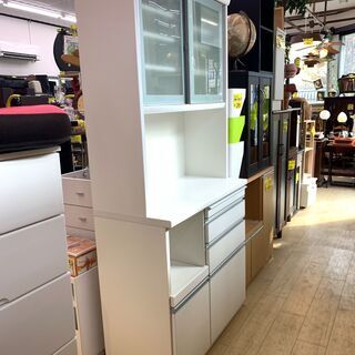 松田家具 キッチンボード サイレントレール使用 食器棚 レンジ台 レンジボード キッチン収納 キッチン家具 インテリア 国産 日本製 ホワイト 引き出し　買取帝国朝霞店