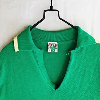 UK製 ニットポロシャツ 半袖 緑 ユーロ古着