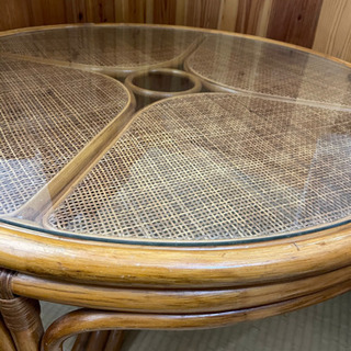 丸テーブル　木製テーブル　ガラステーブル　ビンテージ　アジアンテ...