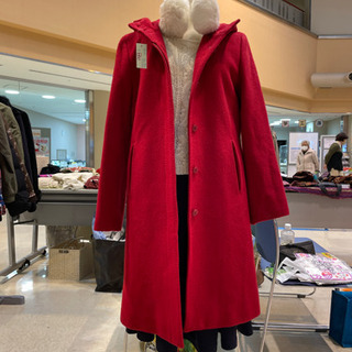 綺麗な赤　エフデ　膝丈ウールコート　