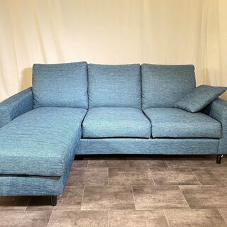 カウチソファ ソファ ニトリ ファブリック ブルー 中古品