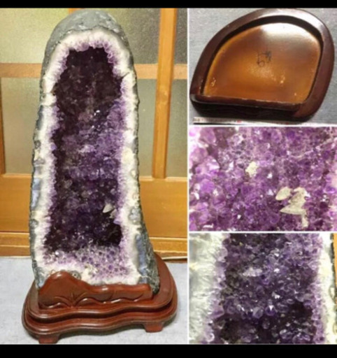 【35万円】希少✴︎天然石台座有り✴︎カルサイト付！プレミアム アメジストドーム