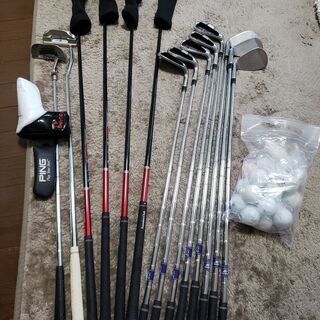 中古★ゴルフクラブ 男性・右手用　12本セット+パター2本　キャディーバッグ付き　専用ヘッドカバー付き　おまけ・ロストボール
