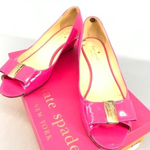 kate spade ケイトスペード ピンクエナメルレザー パンプス 7 2/1 リボン