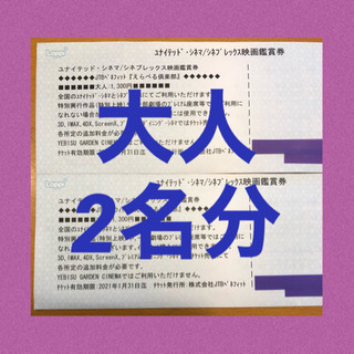 ユナイテッドシネマ/シネプレックス　映画鑑賞券　チケット2名