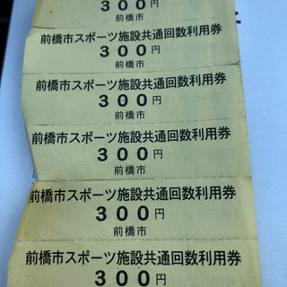 前橋市スポーツ施設共通回数券　6回分(1800円分)