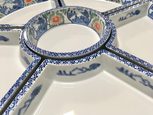 有田焼[C] ターンテーブル付 染錦割山水牡丹 尺5[φ45] 回転オードブル