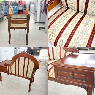 ►アンティーク調 テレフォンチェア デスク/引出付き椅子 一人掛け 猫脚 チェア ベンチ 電話台 ☆ PayPay(ペイペイ)決済可能 ☆ 札幌市 北区 屯田