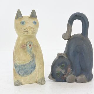 北欧 木彫り猫の置物 2匹セット
