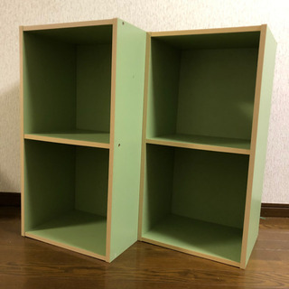 ミントグリーン 木製 カラーボックス 棚 シェルフ 2段 2個セット