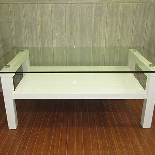 【ネット決済・配送可】stp-0522　ガラステーブル　ホワイト...