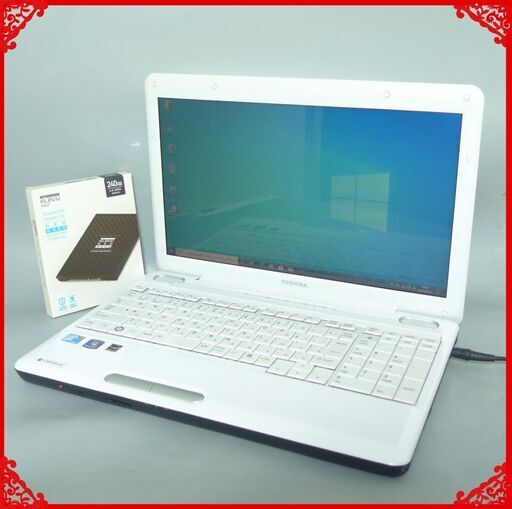 送料無料 1台限定 ノートPC 中古動作良品 15.6型ワイド Toshiba EX/55KWHK Core 2 Duo 4GB 250GB DVDRW 無線 カメラ Win10 Office ホワイト