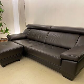 karimoku カリモク ZU53モデル 本革 ZU5306DB ソファ オットマン ブラウン 中古品