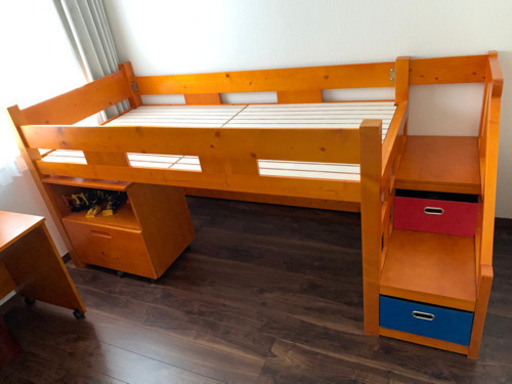 ロフトベッド ロータイプ 木製 システムベッド 階段　子供ベット