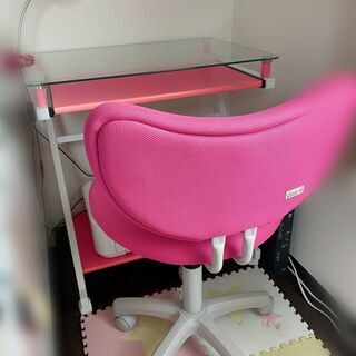 パソコンデスク･デスクライト･チェア/椅子(ピンク) セット 大...