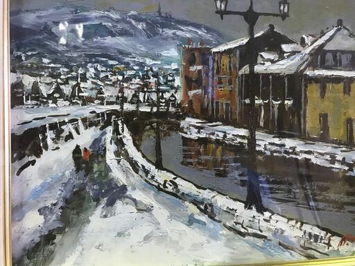 北海道芸術◇ 高橋 益之 『 冬の小樽運河 』□ F8号 / 油彩 / 額装品