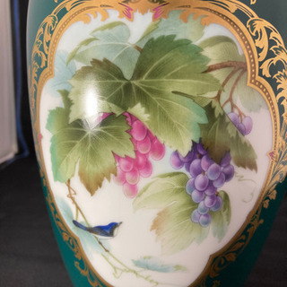 Noritake(ノリタケ) 花瓶 緑地金彩鳥葡萄 廃盤品 専用箱有【愛品倶楽部柏