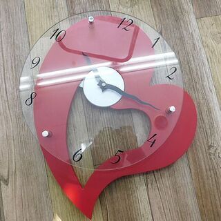 状態、動作良好 ニトリ製 ハート型掛け時計 デザイン時計