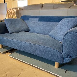 LOWYA ソファベッド ソファ ブルー系 クッション付き ファブリック 中古品