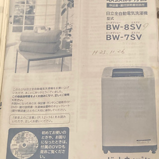 日立製全自動洗濯機(型式:BW- 8SV 平成25年11月購入)