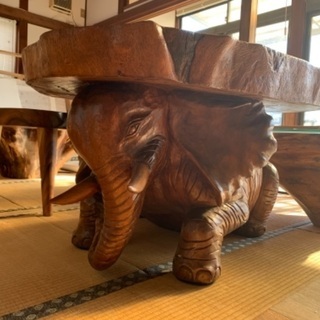 訳あり【高級バリ家具③】特注オーダー品　入手困難　チーク・マホガニー　ガネーシャテーブル　未使用在庫品