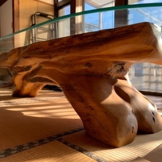 訳あり【高級バリ家具⑨】入手困難 チーク・マホガニー ガラステーブル