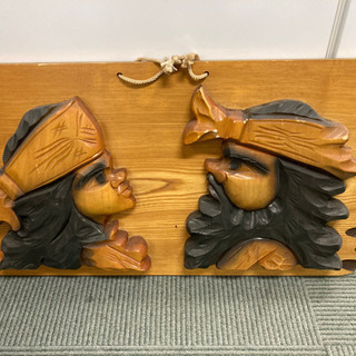 【看板などにいかが❓】アイヌ 民芸品 夫婦 木彫り 壁掛け