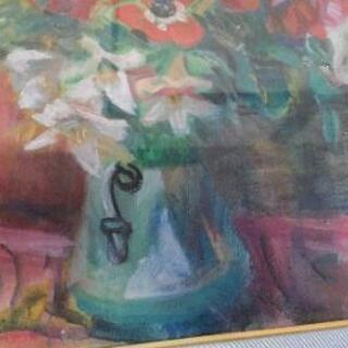甲斐仁代(カイヒトヨ)　花　油彩　額付　1950年制作　10号　真作保証　深沢紅子保証シール付　一水会会員　希少価値　大幅値下げ 甲斐仁代(カイヒトヨ) 花 油彩 額付 1950年制作 10号 真作保証