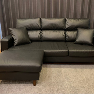 値下げしました】ソファ 3人掛け 黒 合皮 美品