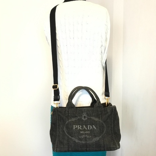 PRADA プラダ 黒デニム カナパPM 2wayショルダートートバッグ 2014年