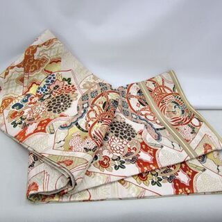 アンティーク 丸帯 全通 4点セット 孔雀/鶴/花紋 刺繍 札幌 390-4m 幅30-