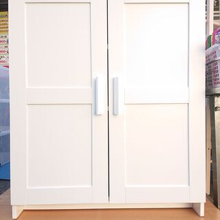 キャビネット　扉付き　木製　3段　棚　白　ホワイト（W91)