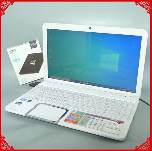 送料無料 新品SSD240GB 1台限定 ホワイト ノートPC 中古良品 15.6型 東芝 T552/36GW Celeron 4GB Blu-ray 無線 カメラ Win10 LibreOffice
