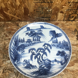 (5047-0) 染付 山水図 大皿 37㎝ 和食器 大鉢 盛り皿